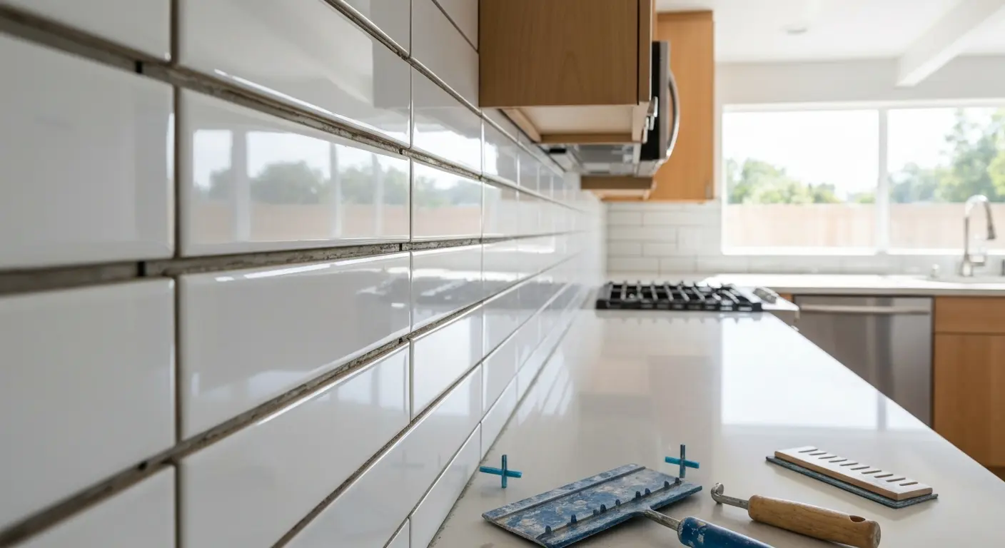 Ceramic tile backsplash installation