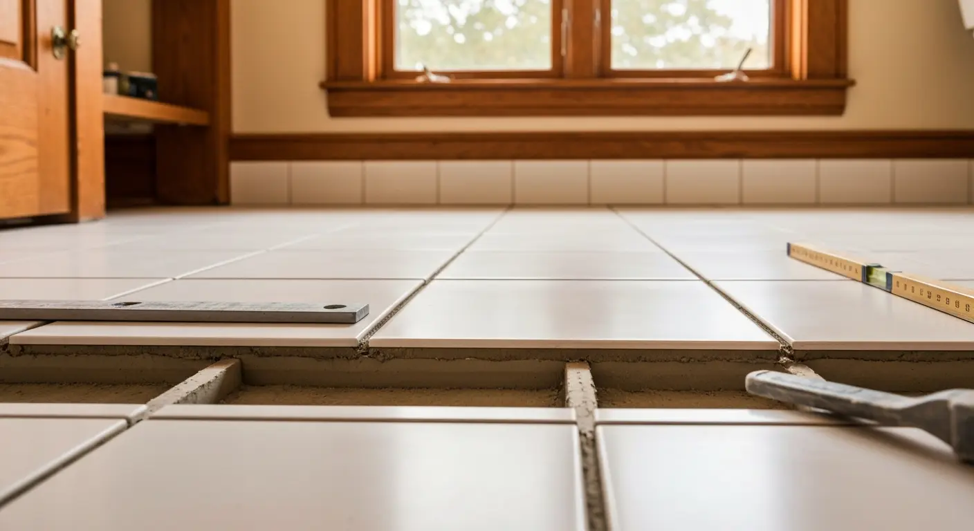 Tile flooring installation in bathroom