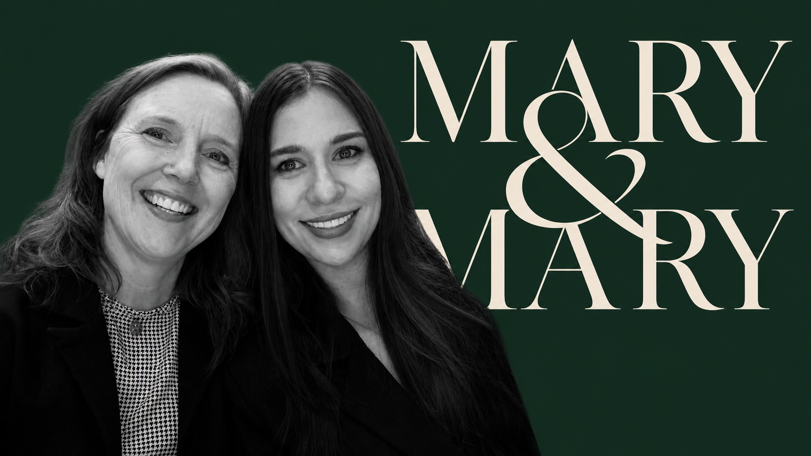 The two founders of Mary & Mary smiling in front of the Mary & Mary wordmark.