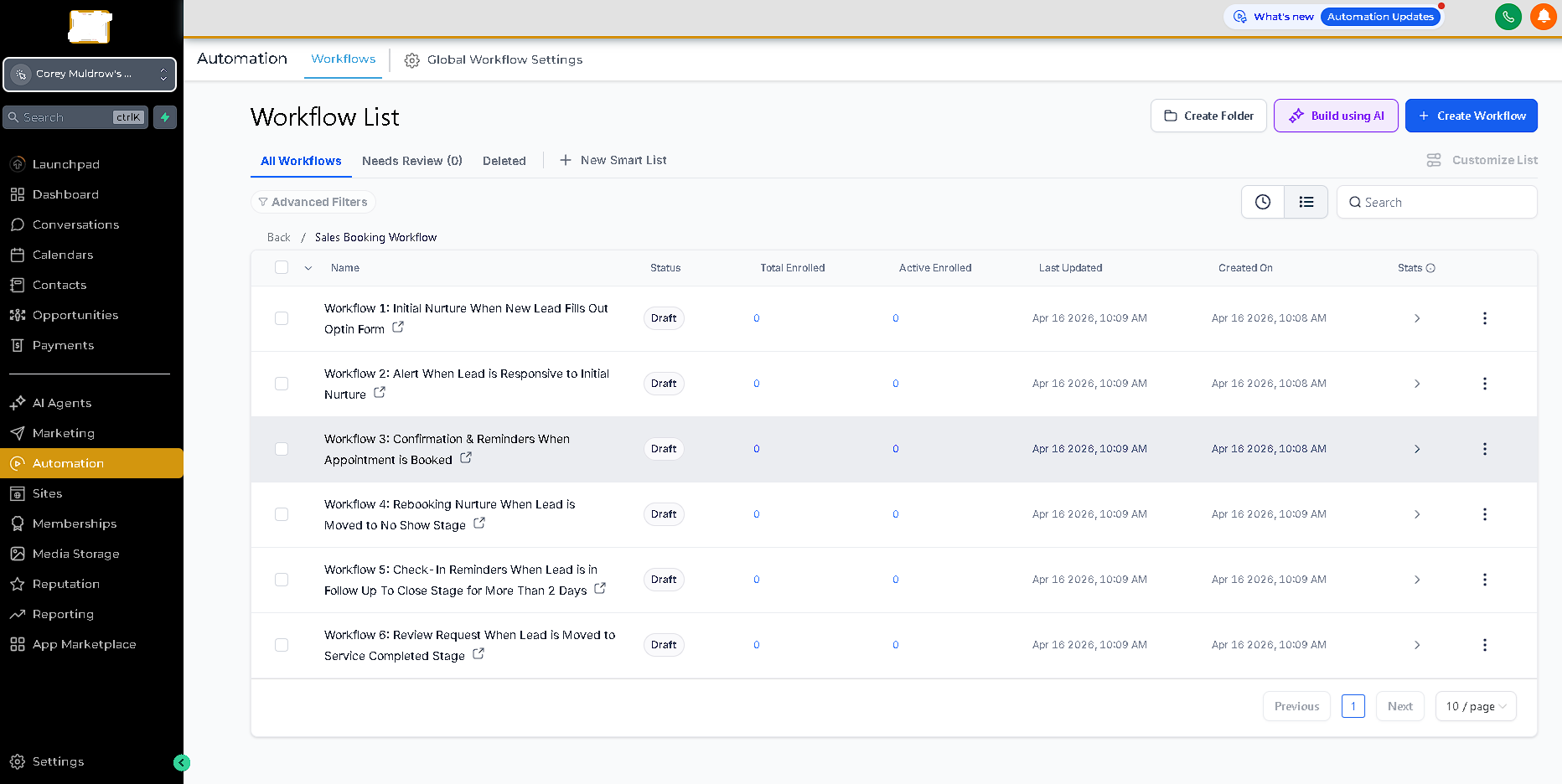 Workflow list overview