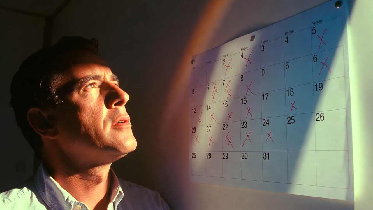 Home seller looking at a calendar with marked-off days, representing a delayed home sale and time on market