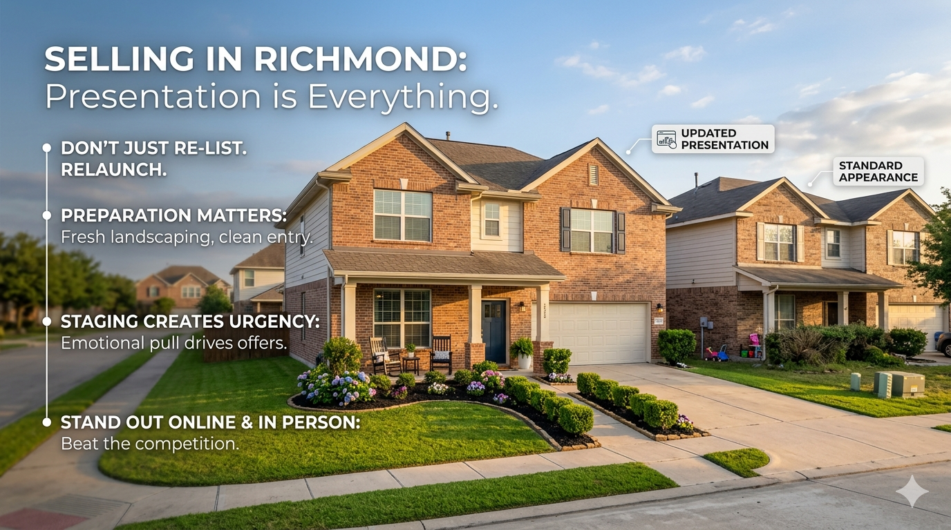 Richmond home selling graphic showing updated curb appeal, staging, and presentation strategies to help a home stand out