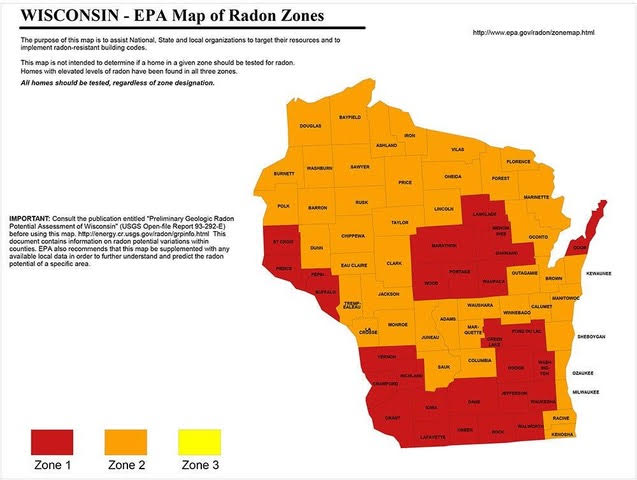 WISCONSIN - EPA Map of Radon Zones