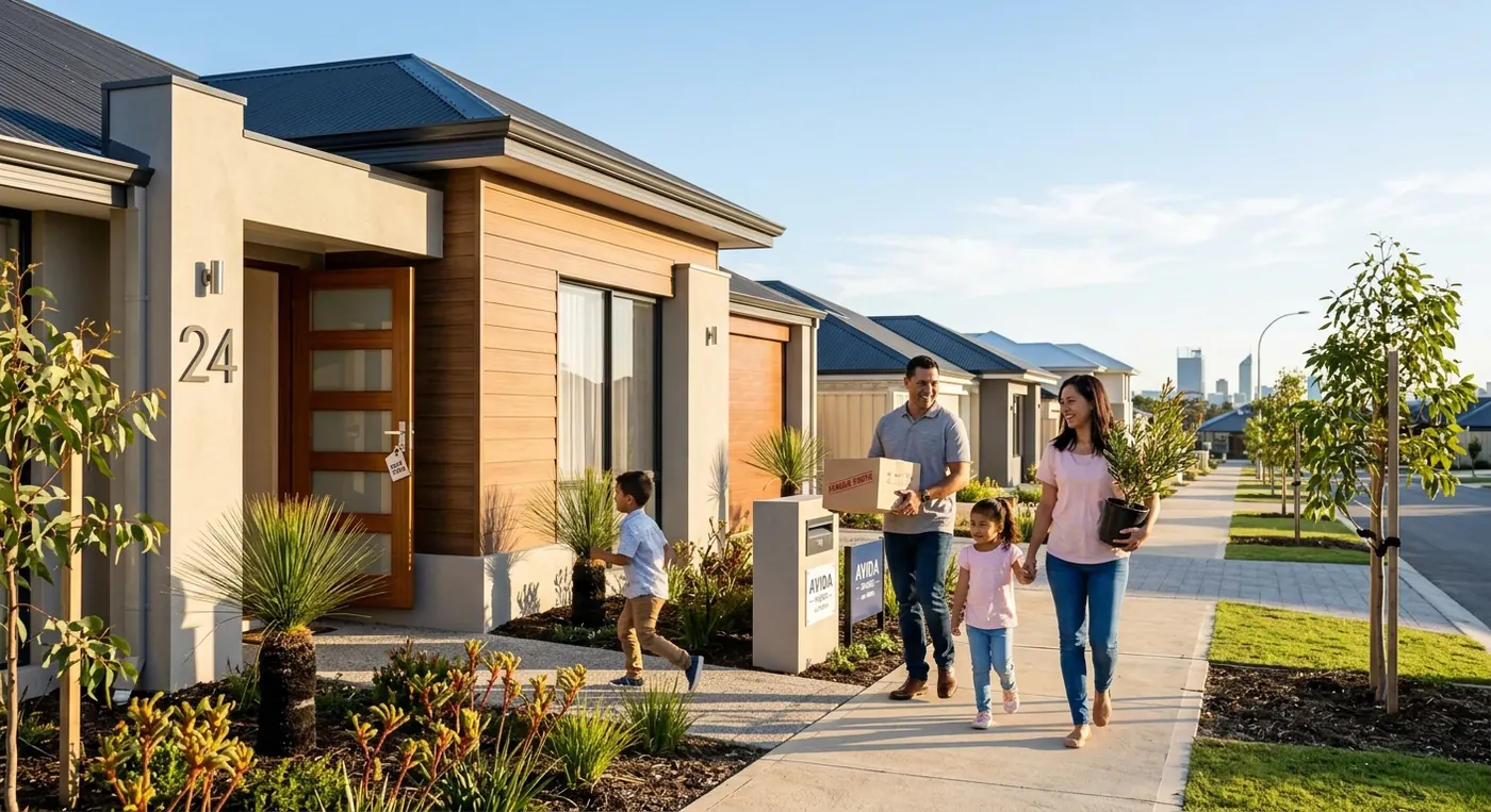 A family arriving at their new home in a Perth suburb