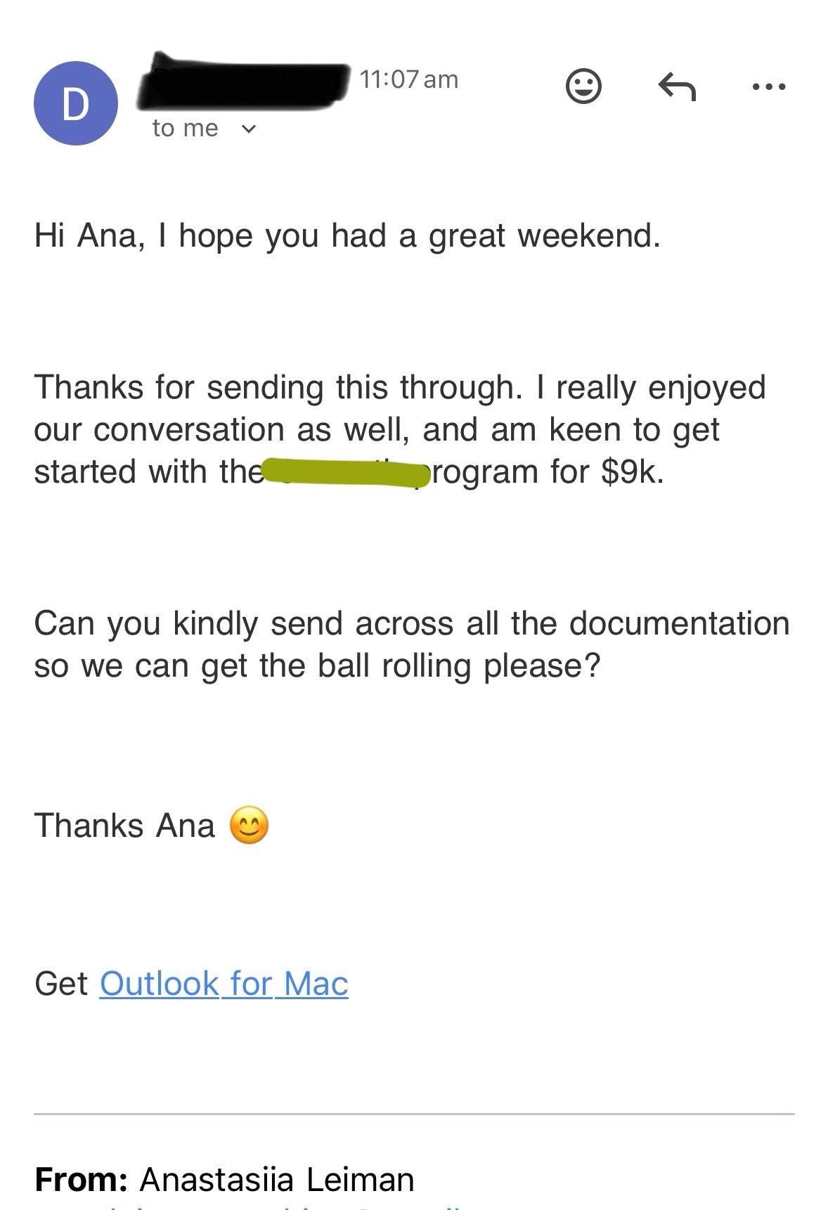 Client testimonial