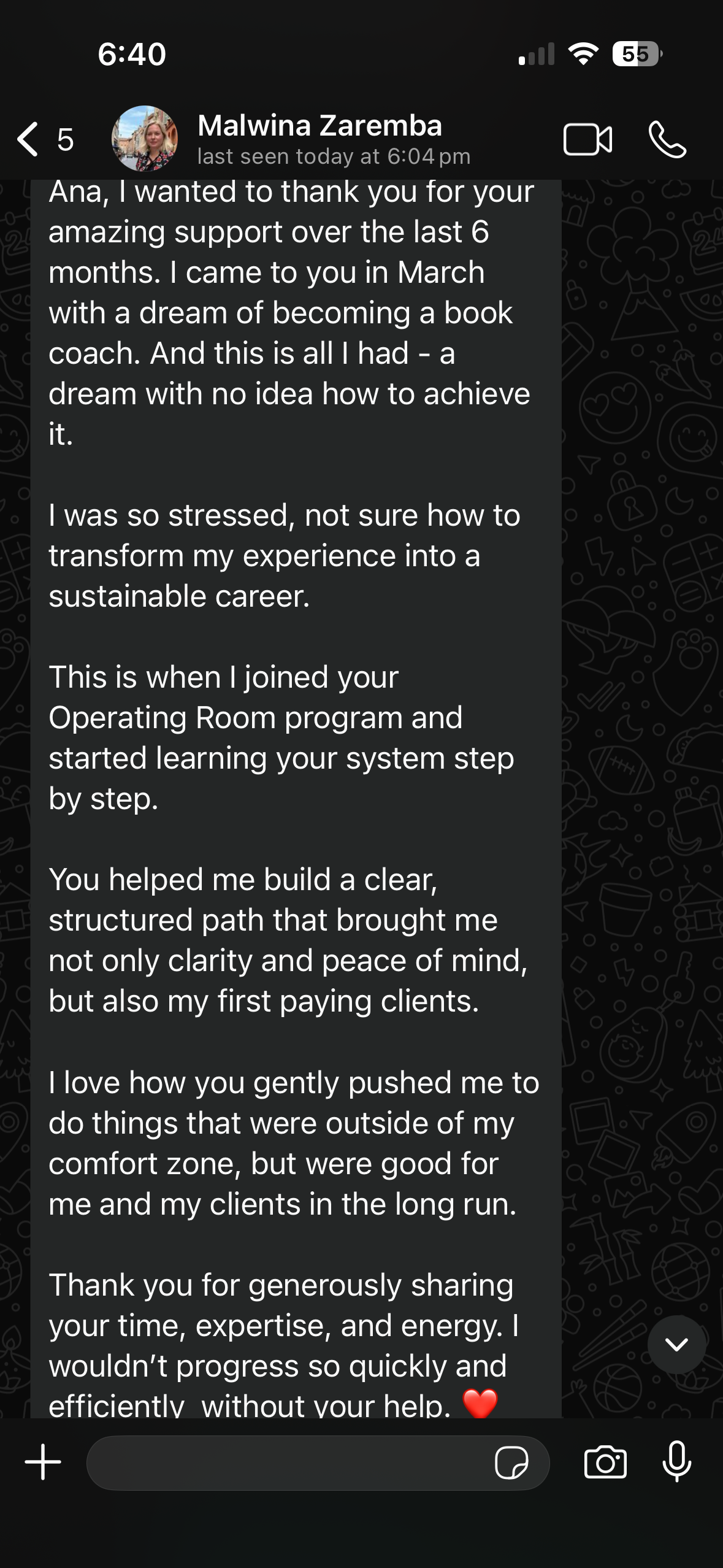Client testimonial screenshot