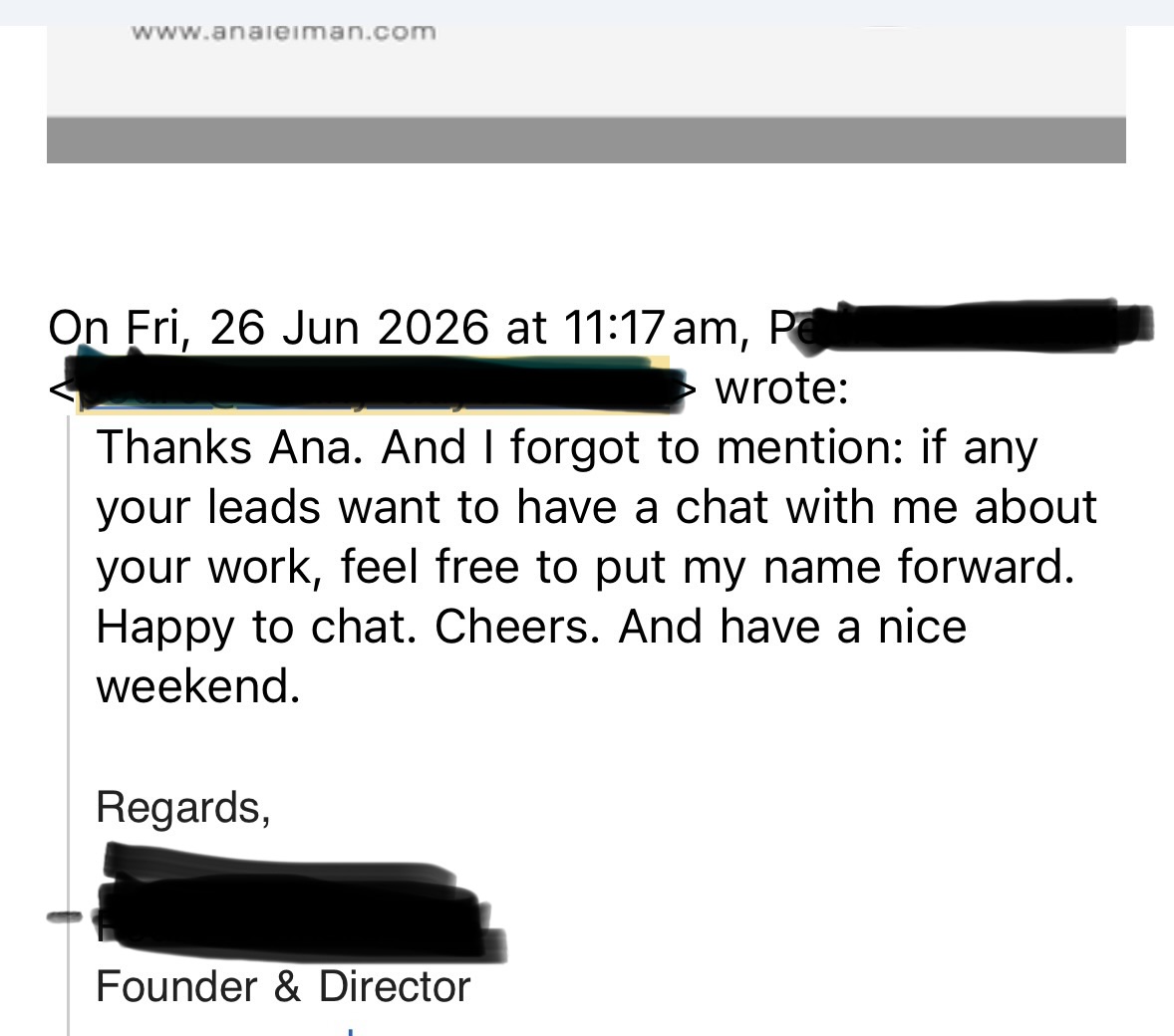 Client testimonial screenshot