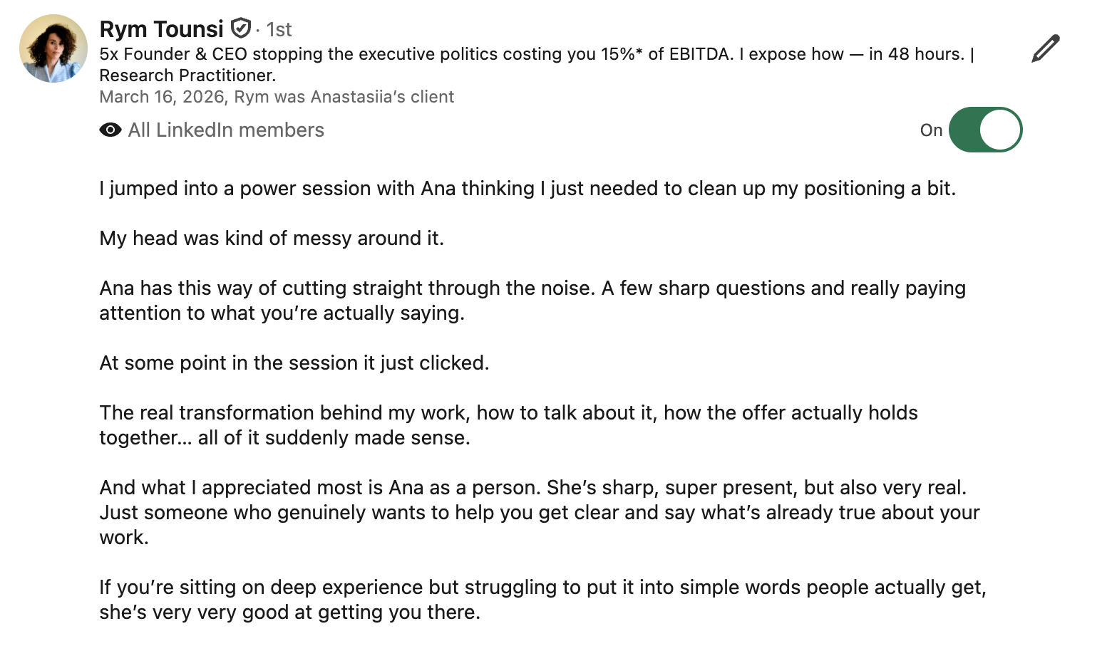 Client testimonial screenshot