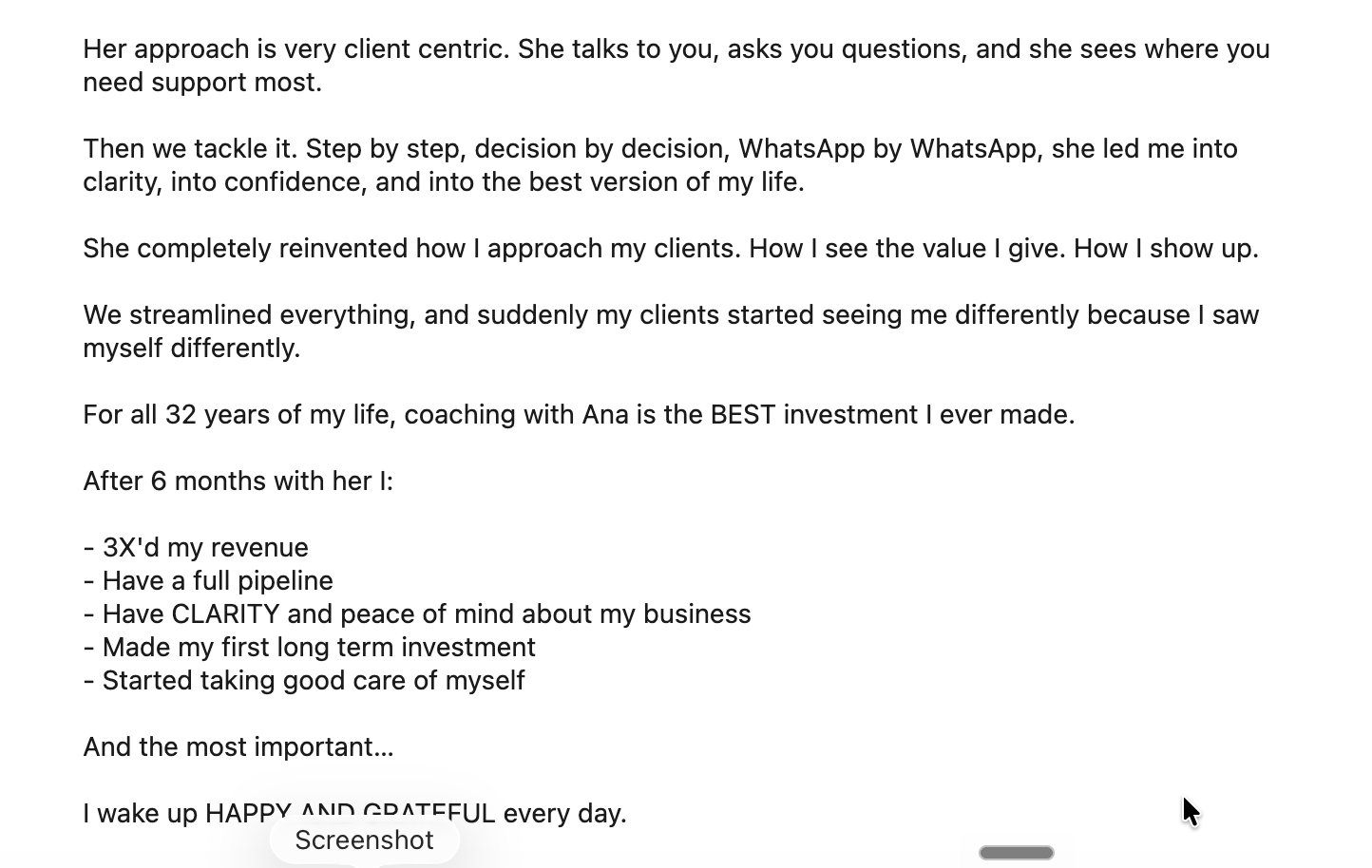 Client testimonial screenshot