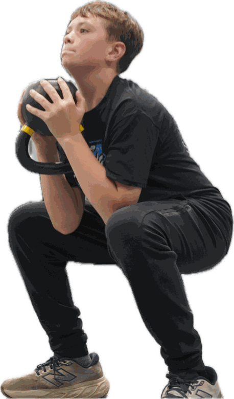 Youth athlete performing a goblet squat at Richmond Elite Performance
