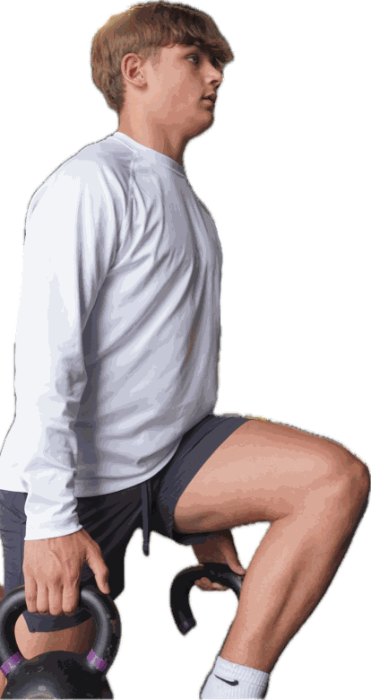 Athlete performing a loaded kettlebell lunge
