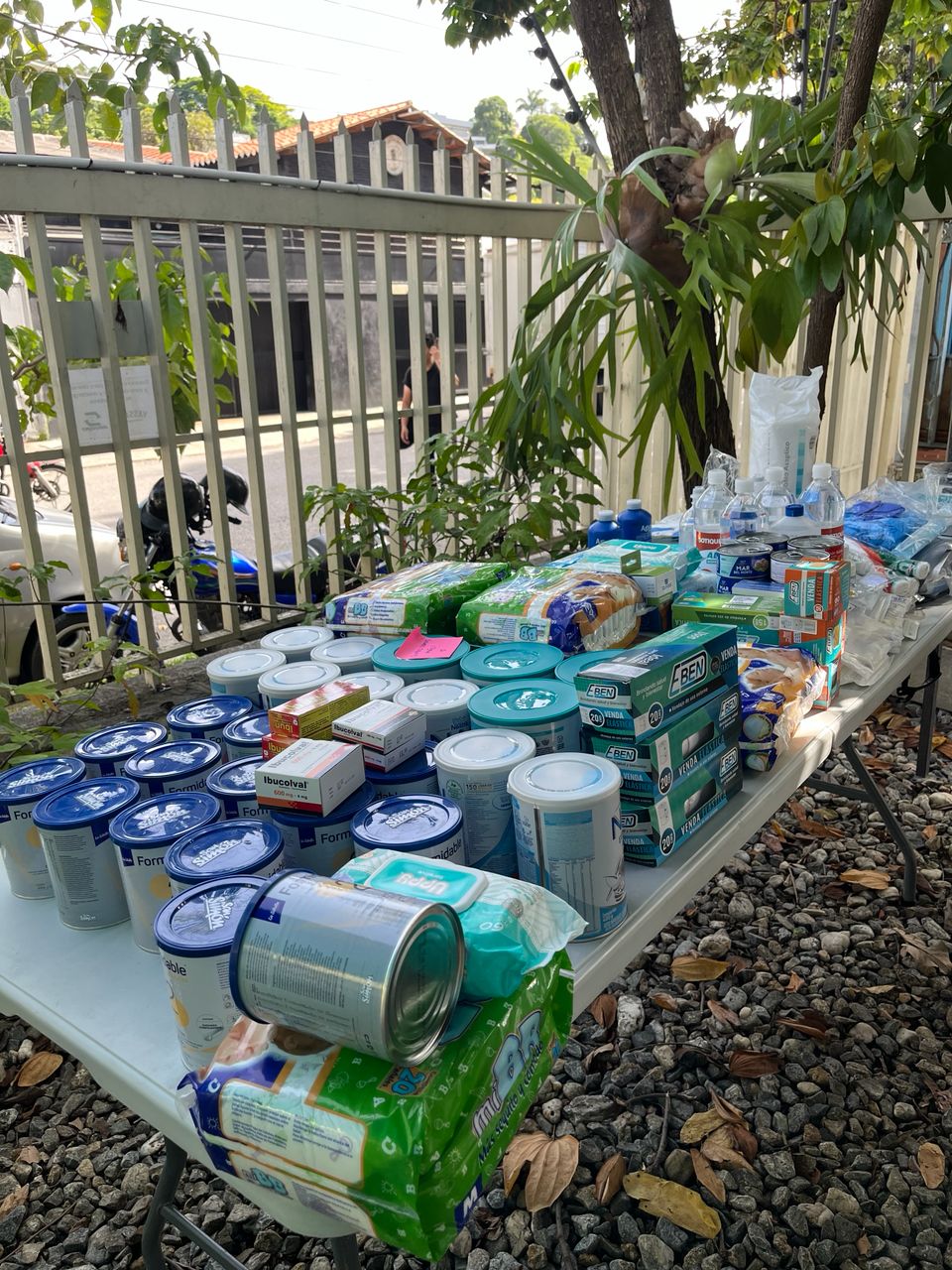 Volunteers preparing the donated supplies