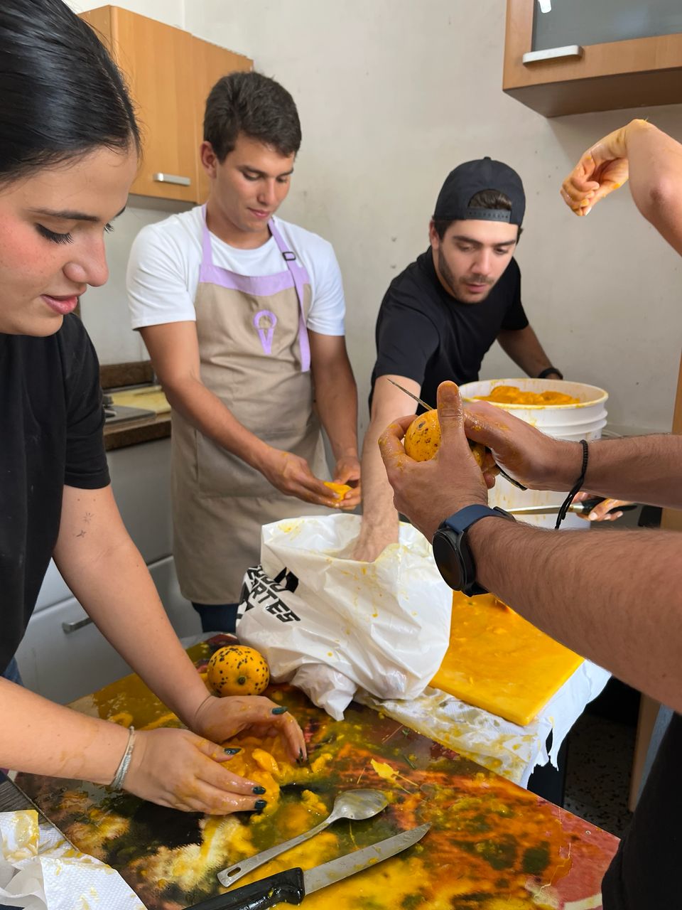 Volunteers preparing the donated supplies