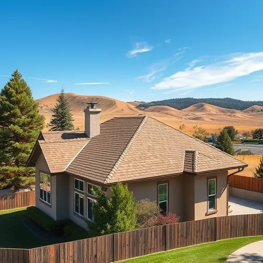 Perfectly completed modern roof with sleek shingles over a home in Bret Harte California amid pine trees and rolling hills