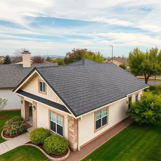 Recently replaced asphalt shingle roof on a suburban home in Roberts Ferry CA with detailed textures and vibrant landscaping
