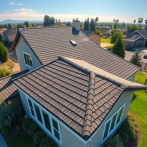 Completed high-quality shingle roof replacement in French Camp California with lush lawns and neighborhood scenery