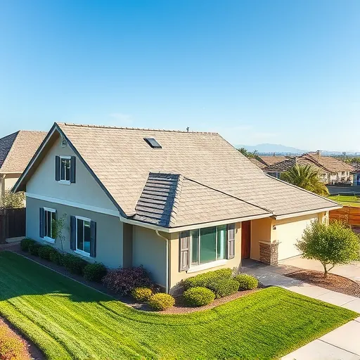 Fresh roof replacement on a suburban home in Manteca, CA, featuring clean asphalt shingles and a landscaped yard.