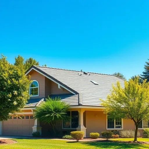 Completed roofing project in Keyes, CA features a modern design with gleaming shingles, vibrant trees, and a clear sky.