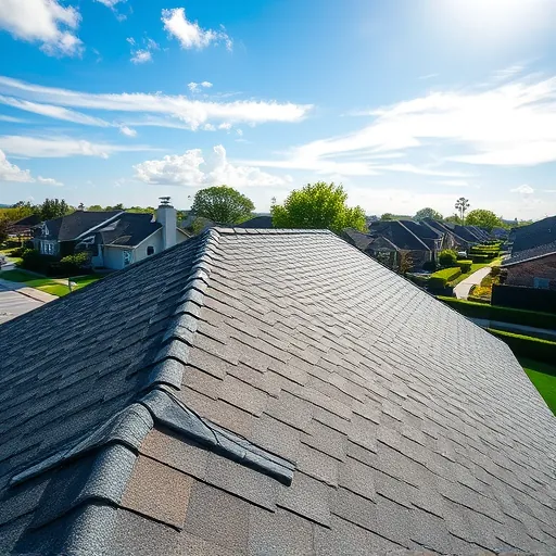 Completed asphalt shingle roof in Manteca CA showcasing craftsmanship with lush lawns and clear blue skies.