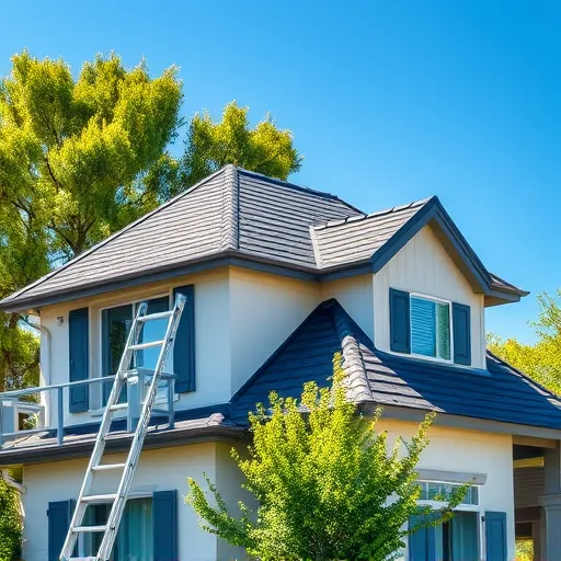 Completed roofing project in Empire CA featuring high-quality charcoal and blue shingles on a modern two-story home.