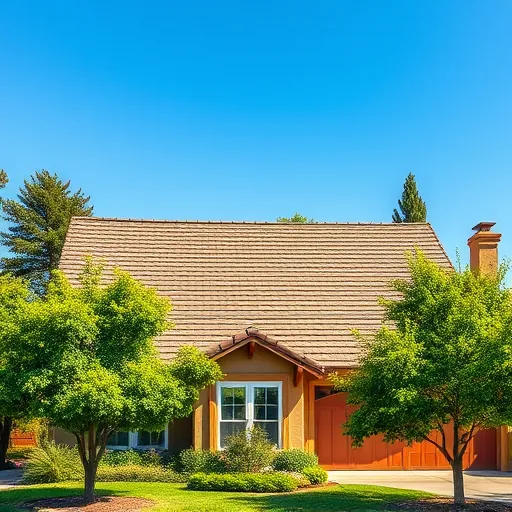 Perfectly completed roofing project in Farmington, CA, featuring quality asphalt shingles and lush landscaping.