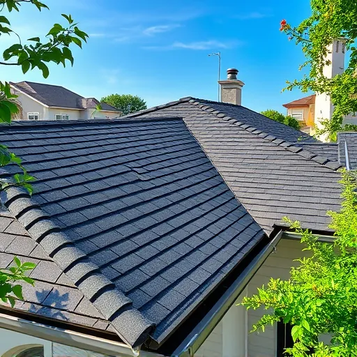 Completed roofing project in Waterford CA showcasing dark asphalt shingles, gutters, and suburban greenery under blue sky.