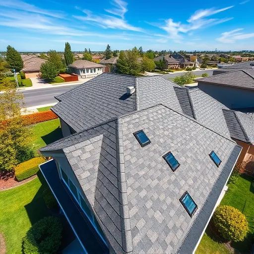 Recently finished asphalt shingle roof in Oakdale CA showcasing quality craftsmanship, lush landscaping, and clear blue sky.