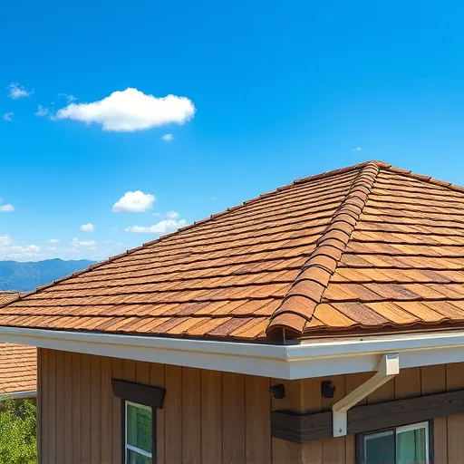 Completed roofing project in Sonora CA features high-quality shingles in earthy tones under a blue sky with Sierra foothills.