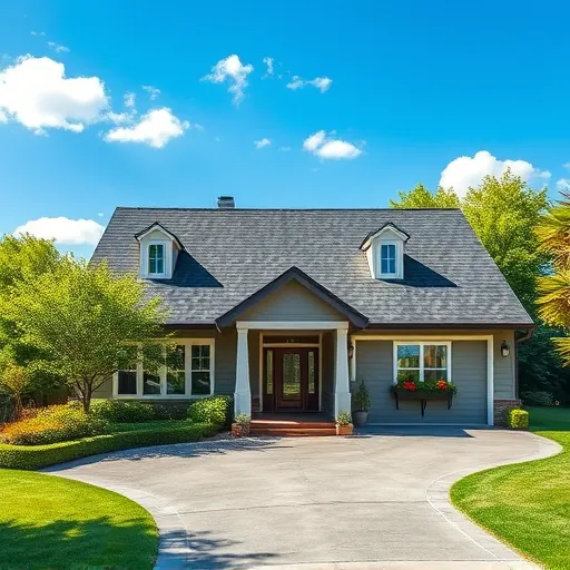 Completed roofing project in Livingston CA featuring modern home with polished asphalt shingles and vibrant landscaping.