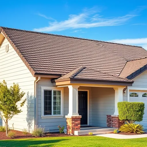 Freshly replaced asphalt shingle roof on a suburban Oakdale CA home with well-maintained siding landscaping and clear blue sky