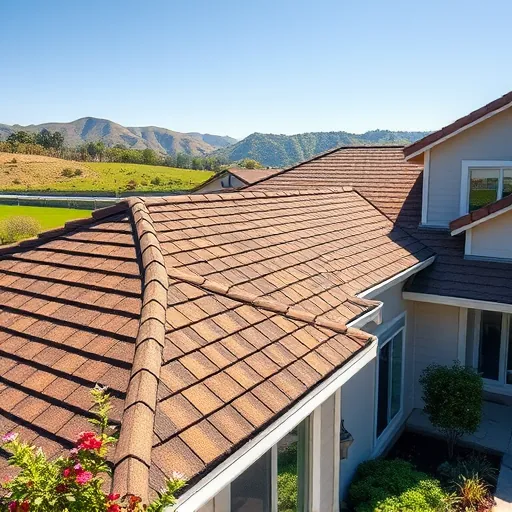 Freshly completed asphalt shingle roof on a modern home in La Grange CA with detailed textures and surrounding lush landscaping
