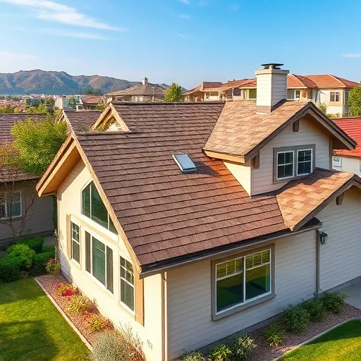Freshly replaced residential roof with earthy shingles, detailed shingles, vents, chimney, and landscaped yard in Rouse CA