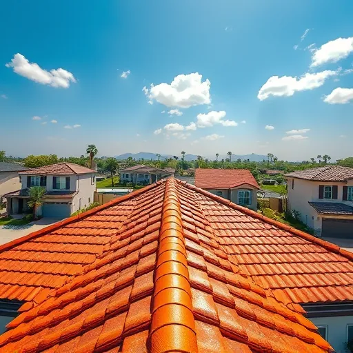 Completed roofing project in Delhi CA with vibrant shingles, clear blue sky, and modern suburban neighborhood.
