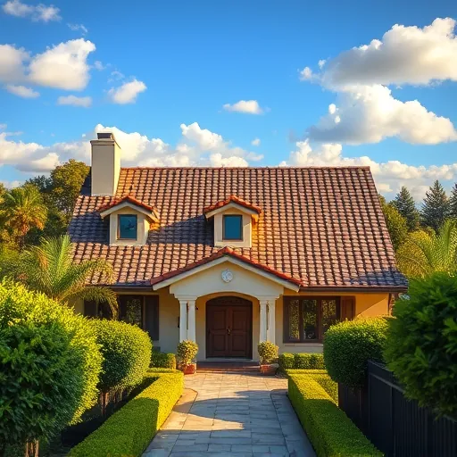 Completed roofing project in Knights Ferry CA featuring quality shingles, lush greenery, and a blue sky backdrop.