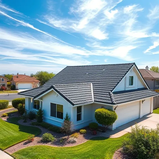 Completed roofing project in Riverbank CA features charcoal asphalt shingles on a modern suburban home with vibrant landscaping.