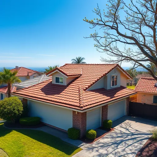 Completed roof replacement on a suburban California home with precise shingles, textured edges, and lush surroundings