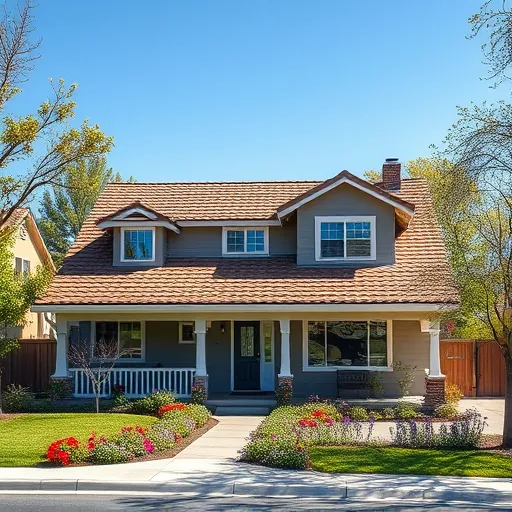 Completed roofing project in Salida CA with a composite shingle roof, vibrant yard, and serene neighborhood setting.