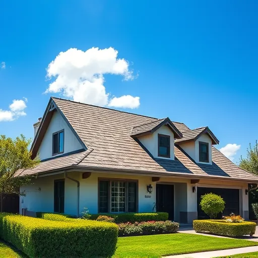 Completed roofing project in Linden CA featuring a pitched roof with quality shingles, lush lawn, and blue sky backdrop.
