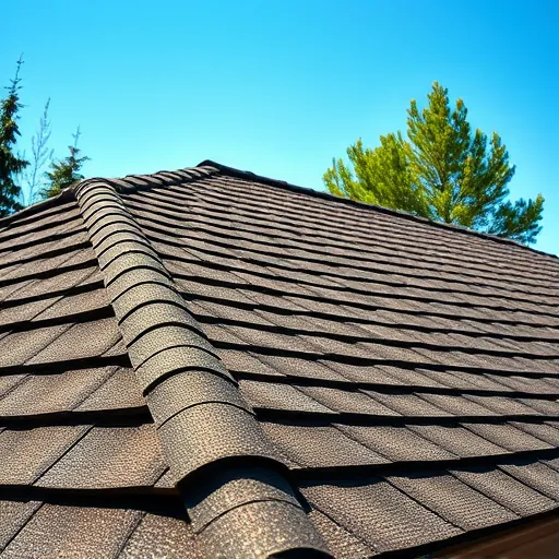 Close-up of textured shingles on a completed roof in Hughson CA, sunlight highlights craftsmanship and natural beauty.