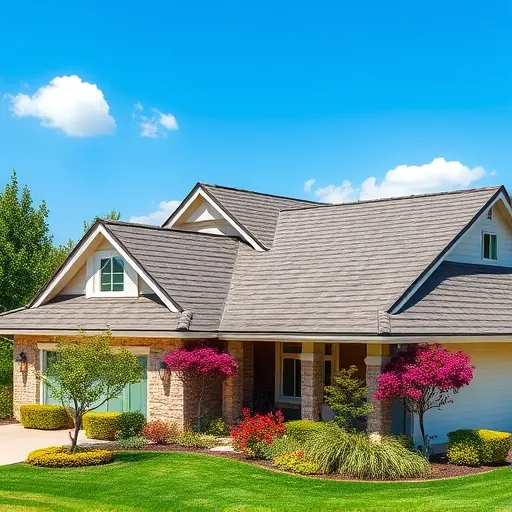Completed roofing project in Riverbank CA featuring sleek asphalt shingles, manicured lawn, and vibrant flowerbeds.