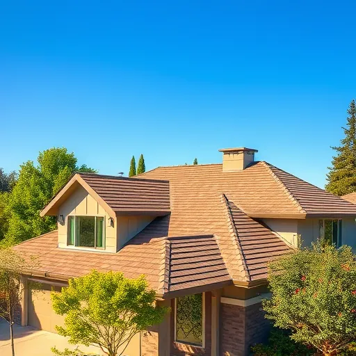 Completed roofing project in Bret Harte CA, featuring a modern home, quality shingles, and lush landscaping.