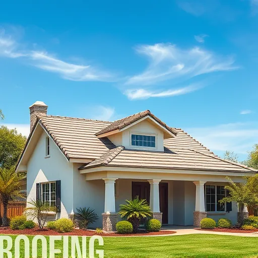 Completed roofing project in French Camp CA showcases quality shingles, detailed eaves, vibrant lawn, clear blue sky.