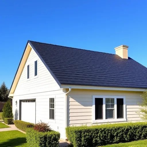 Completed roofing project in Stockton CA featuring a sleek dark asphalt roof, light siding, and vibrant landscaping.