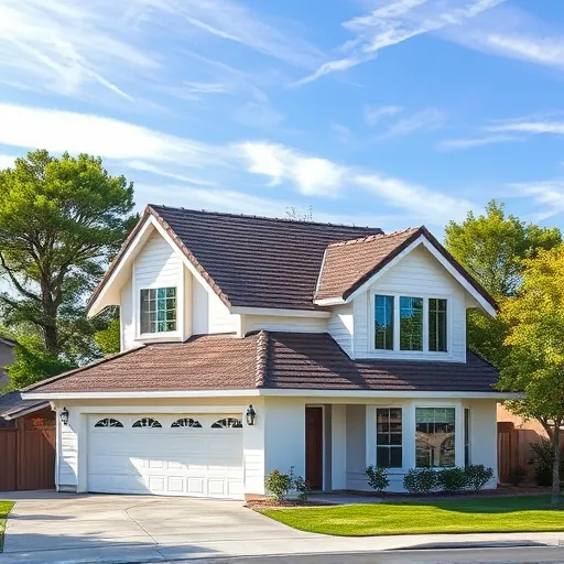 Close-up of a quality asphalt shingle roof replacement in Modesto, CA, showcasing craftsmanship against a suburban backdrop.