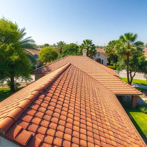 Freshly completed roof replacement in Empire, CA with detailed earthy shingles, surrounded by a vibrant suburban setting.