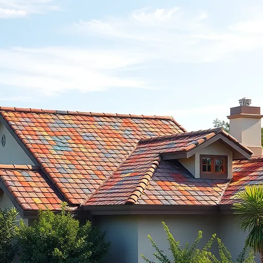 Completed roofing project in Crows Landing CA with vibrant shingles, clear sky, lush greenery, and craftsmanship details.