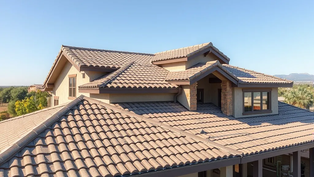 Roofing installation on a residential home in Rouse, CA with a clear blue sky in the background.