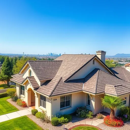 Completed roofing installation in Turlock CA with asphalt shingles, gable design, and a beautifully landscaped yard.