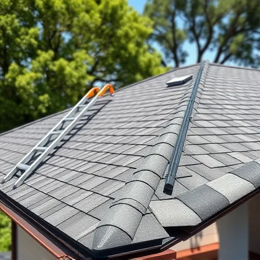 Freshly completed roof in La Grange CA with textured asphalt shingles, detailed flashing, lush greenery, and clear sky