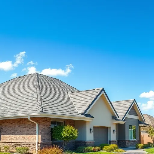 Completed roofing project in Escalon CA with modern design, quality shingles, and manicured landscape under blue sky.